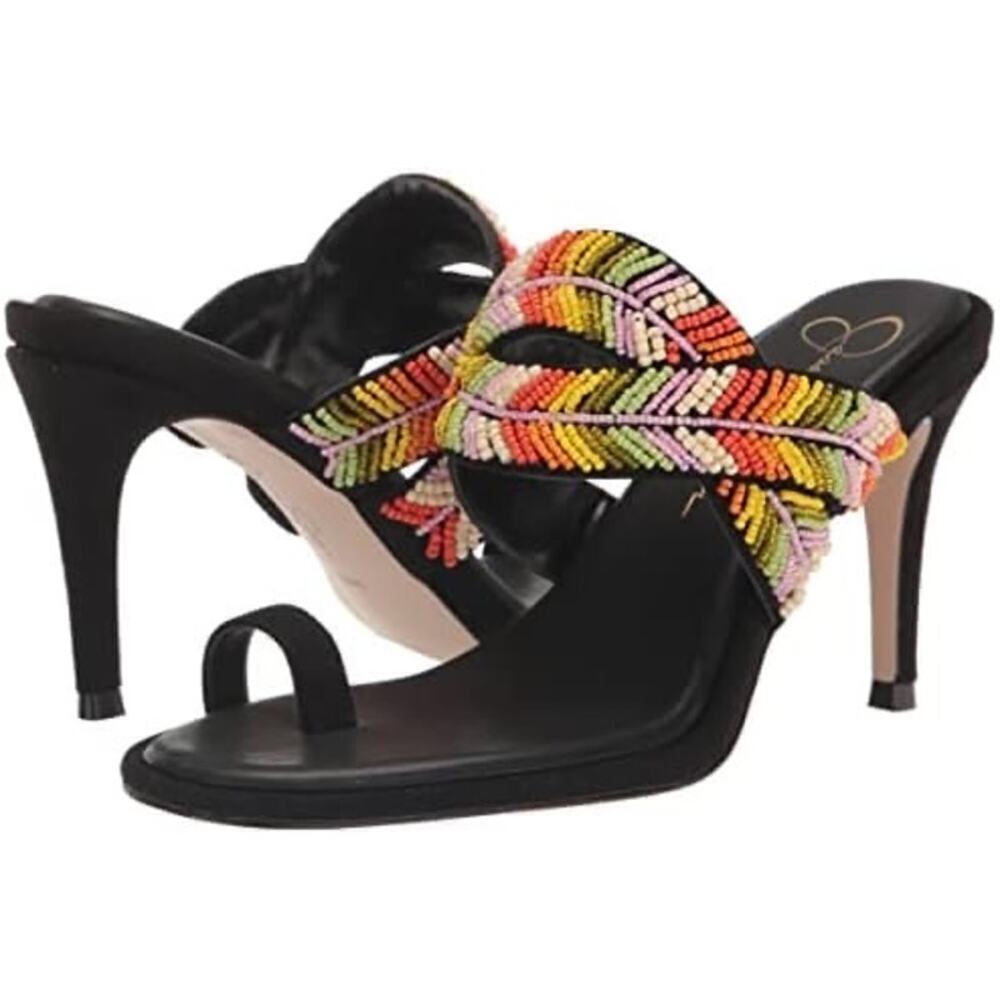 Jessica Simpson Women's Rixei Braided Embellished Heeled Sandal, Black, 10M